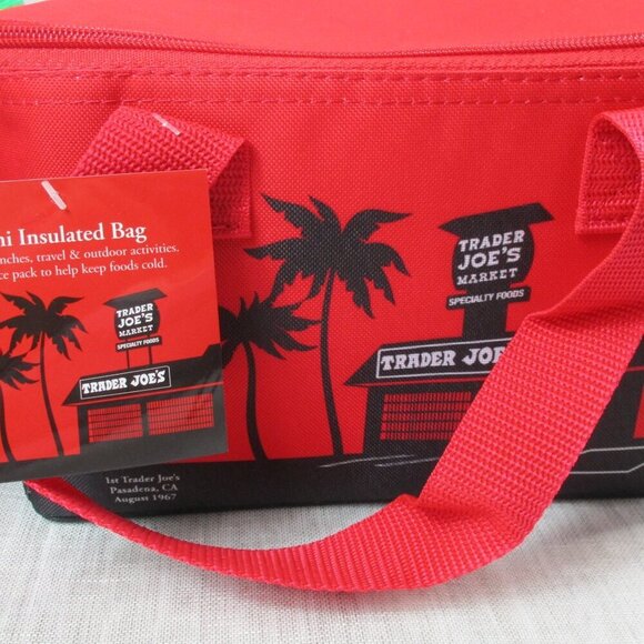 2 x Trader Joe's Mini Insulated Cooler Tote Bag Large Red and Green 1.5 Gallon - Picture 2 of 9